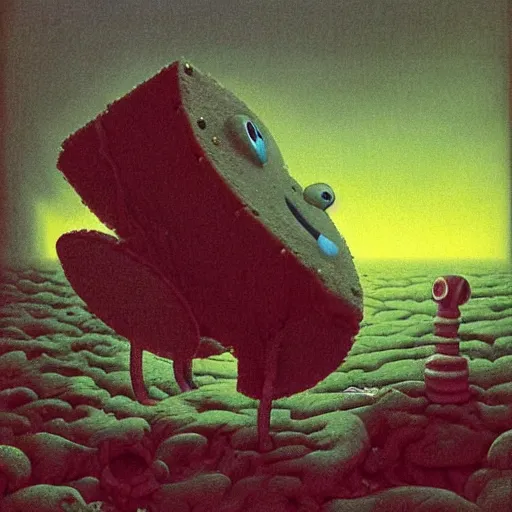 Image similar to spongebob by zdzisław beksiński