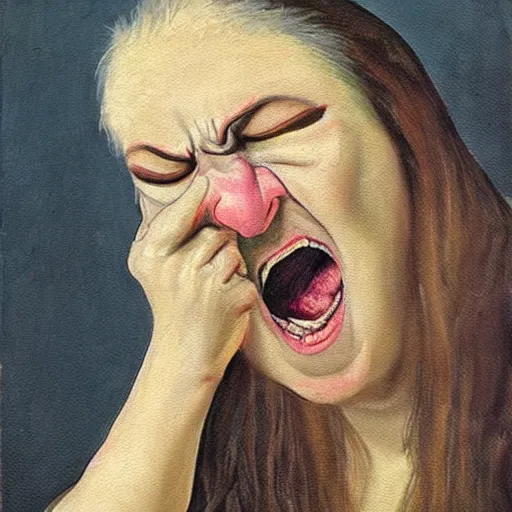 Prompt: an angry crying artist, classic painting