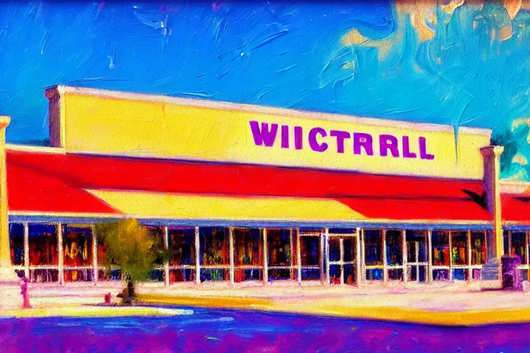 Image similar to impressionist brushstrokes!!!! lisa frank and and richard schmid and jeremy lipking victorian loose genre loose painting of a walmart store