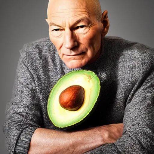 Prompt: a portrait of an avocado in the role of patrick stewart in the role of jean - luc picard