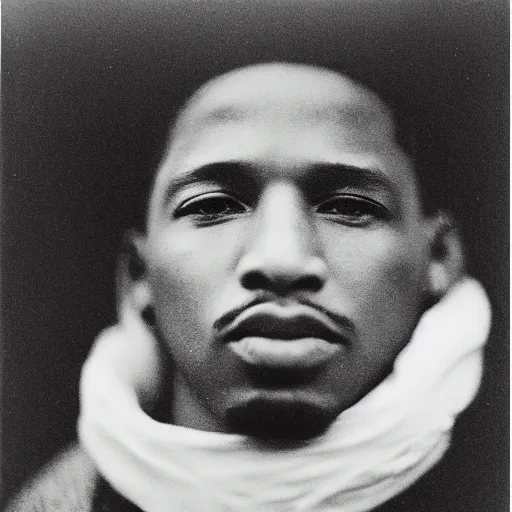 Image similar to a vintage photograph of the Rapper Future by Julia Margaret Cameron, portrait, 40mm lens, shallow depth of field, split lighting