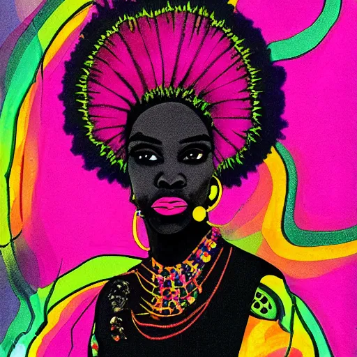 Prompt: Georgia Anne Muldrow, afro-psychedelia, afrocentric mysticism, in the style of Jack Gaughan