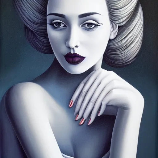 Prompt: a painting of a beautiful woman!!, an ultrafine detailed painting by rafal olbinski, behance contest winner, pop surrealism, detailed painting, very detailed, minimalist, airbrush art