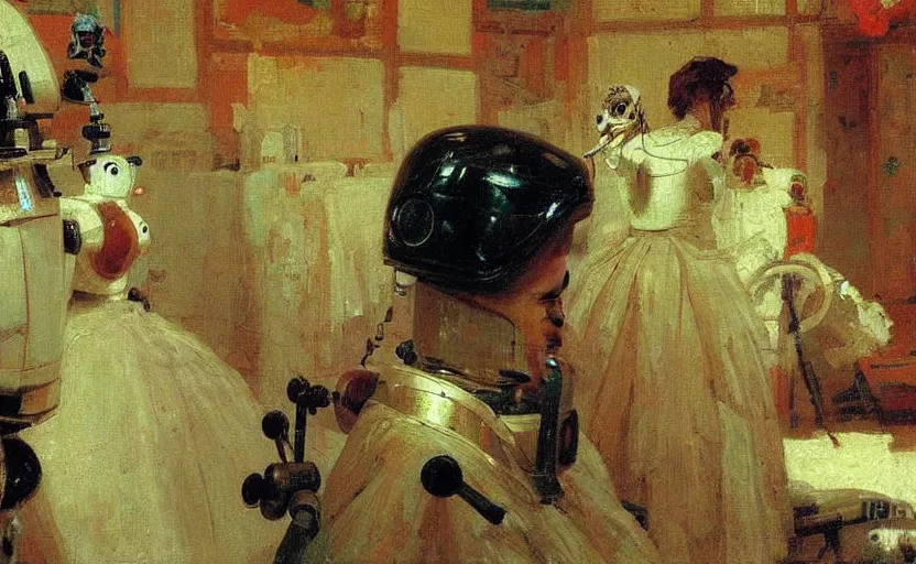 Image similar to high quality high detail painting by ilya repin, robots taking over the house, hd