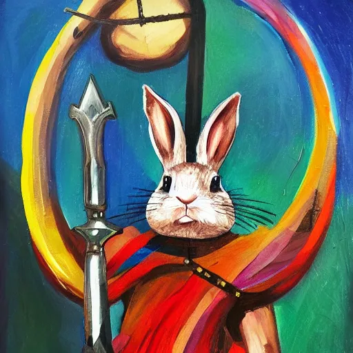 Prompt: rabbit - warrior swordman, brush strokes, oil painting