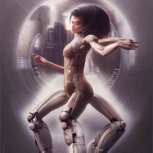 Image similar to body shot of zendaya ghost in the shell, intricate, elegant, highly detailed, centered, digital painting, artstation, concept art, smooth, sharp focus, illustration, artgerm, tomasz alen kopera, peter mohrbacher, donato giancola, joseph christian leyendecker, wlop, boris vallejo