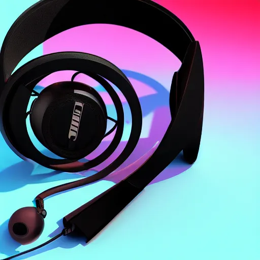 Image similar to sleek and elegant headphones, industrial design, aesthetic, highly detailed, unsaturated colors, rendered, keyshot, unreal engine, hard shadows, cinematic light, bose design, apple design, dynamic lines, 4 k, sharp edges, soft surfaces, light reflexes, masterpiece, color gradient