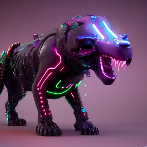 Prompt: a neon cyberpunk cyborg jaguar animal, octane render