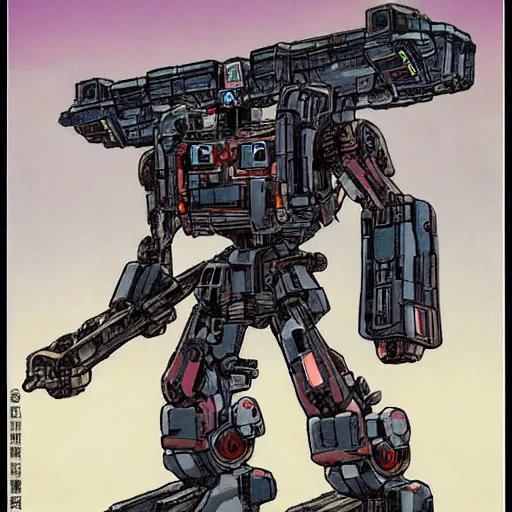 Image similar to mech by mamoru nagano, mortar headd in fivestarstory,