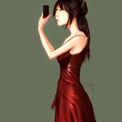 Prompt: Asian woman wearing a dress, ArtStation trending, detailed, digital art, calm colors,