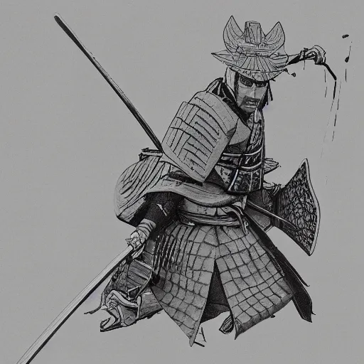 Image similar to 'a sketch to a samurai in ink manga panel ,octane render, artstation , highly detailded'