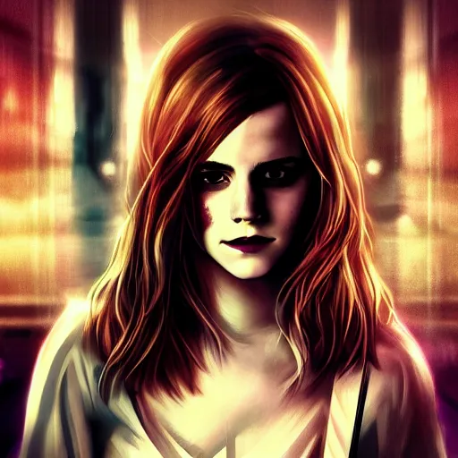 Prompt: Portrait of Emma Watson, cyberpunk style