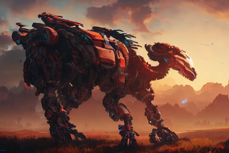 Image similar to ravager machine mecanical creature robot of horizon forbidden west horizon zero dawn radiating a glowing aura global illumination ray tracing hdr fanart arstation by ian pesty and alena aenami artworks in 4 k