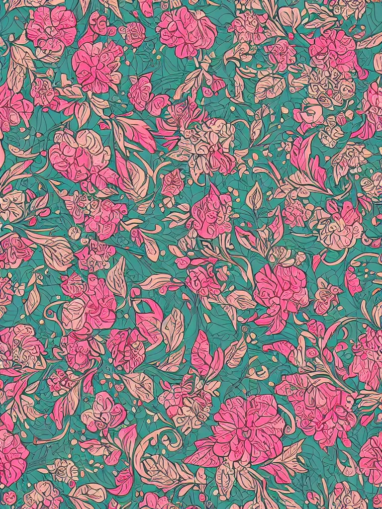 Prompt: ornate decorative floral pattern background, digital asset, line art, watercolour, pretty flowers, leaves, pbr, 8 k, kdp, perfect symmetry, in the style of, cath kidston, emma bridgewater and stamperia