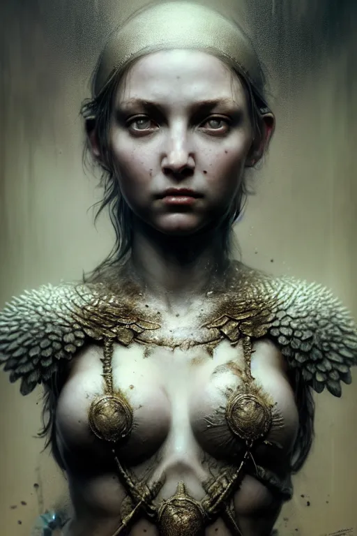 Prompt: warrior princess, young, beautiful, woman, full - body, realistic portrait, ethereal, soft clean focus, art by emil melmoth, gustave dore, craig mullins, yoji shinkawa, art germ, pete morbacher, david lynch, hyper detailed, high detail, artstation, hyperrealistic, unreal engine 5, ravens