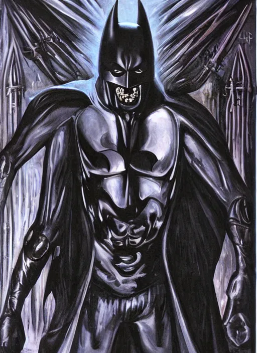 Image similar to batman, necronom v, painting by h. r. giger,