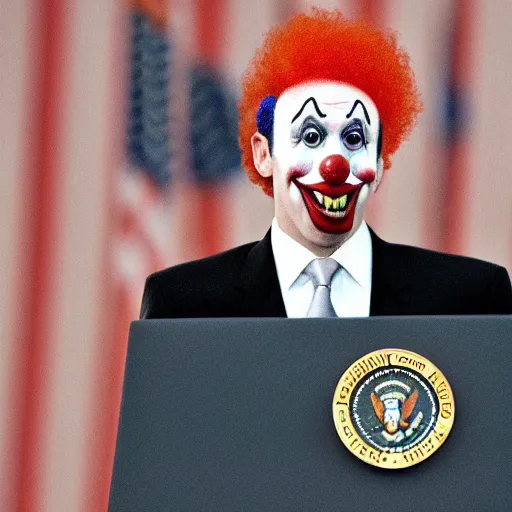 Image similar to president clown giving a speech in television