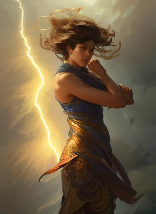 Image similar to an air elemental throwing a lightning bolt, intricate, brutal, highly detailed, digital painting, artstation, concept art, smooth, sharp focus, illustration, art by artgerm and greg rutkowski and alphonse mucha, 8 k