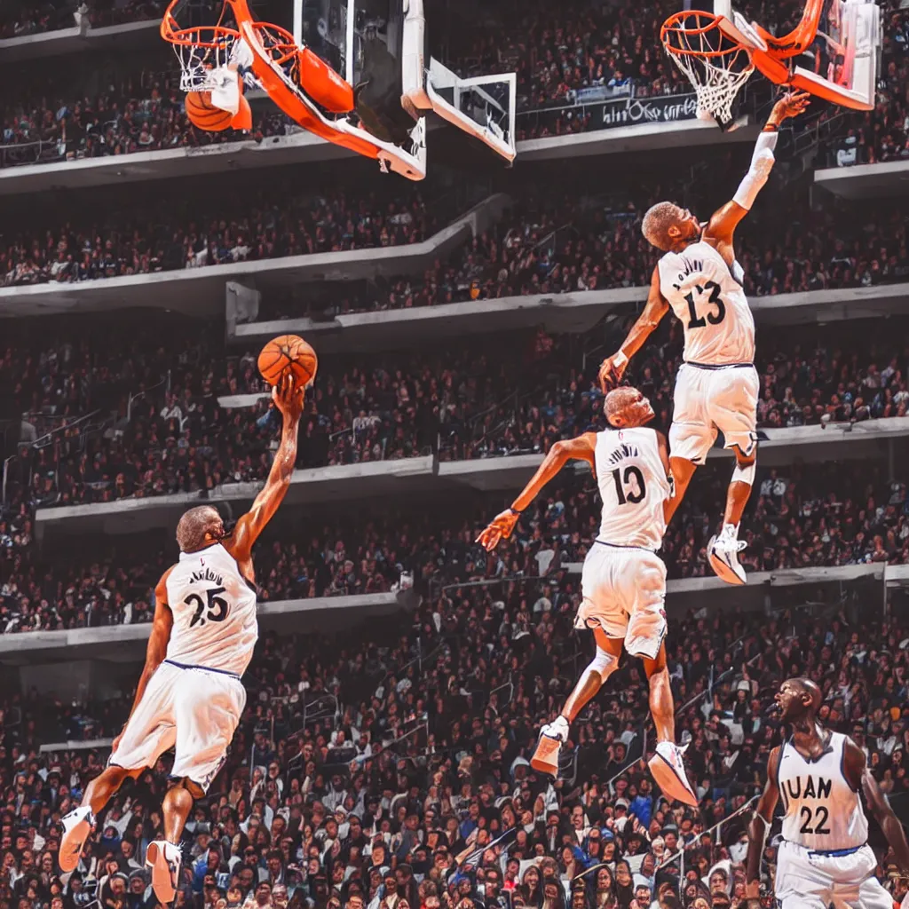 Image similar to very old man slam dunking basketball nba, very detailed, 4 k, professional photography