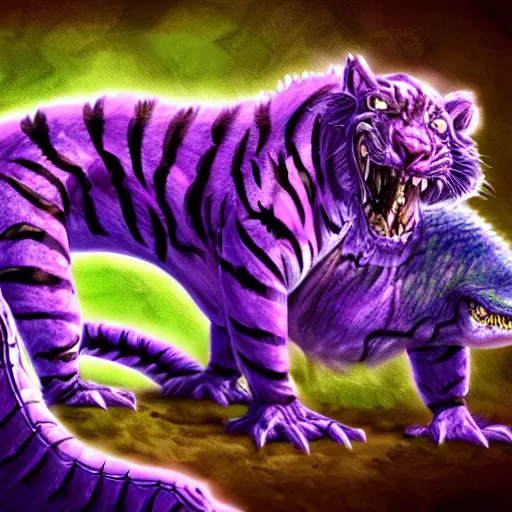 Image similar to violet fantasy crocodile tiger hybrid, fantasy game art, fantasy rpg, league of legends