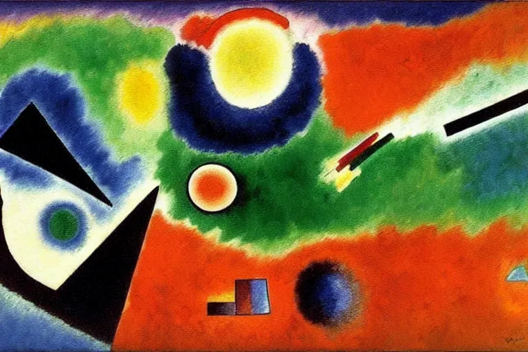 Prompt: born under a bad sign, good luck and trouble are my only friends, colors orange, white!!, dark green, dark blue, surreal abstract painting by kandinsky