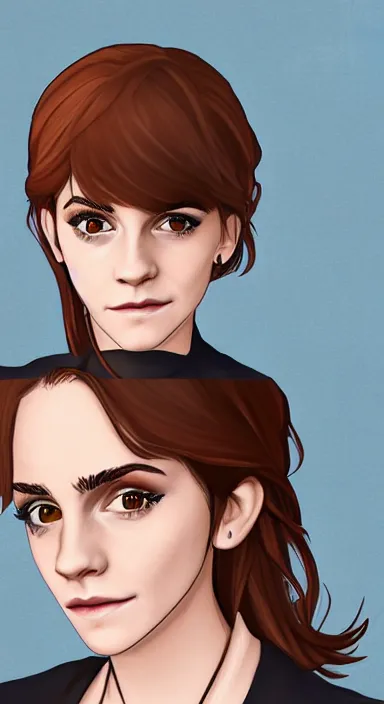 Image similar to Portrait of Emma Watson in the style of RWBY