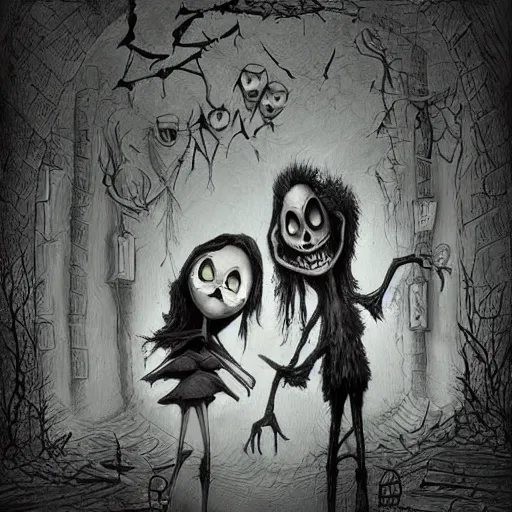 Image similar to grunge cartoon drawing of the end of the world by - michael karcz , in the style of corpse bride, loony toons style, horror themed, detailed, elegant, intricate