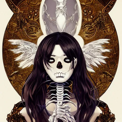 Image similar to anime manga skull portrait young woman skeleton, akira, angels, intricate, elegant, highly detailed, digital art, ffffound, art by JC Leyendecker and sachin teng