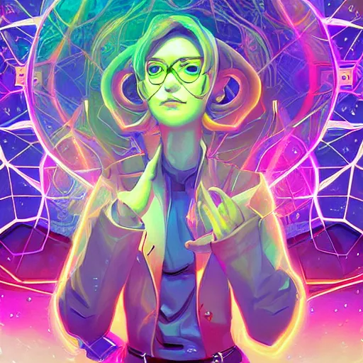 Image similar to skill magic geek inside matrix deepdream radiating a glowing aura stuff loot legends stylized digital illustration video game icon artstation lois van baarle, ilya kuvshinov, rossdraws,