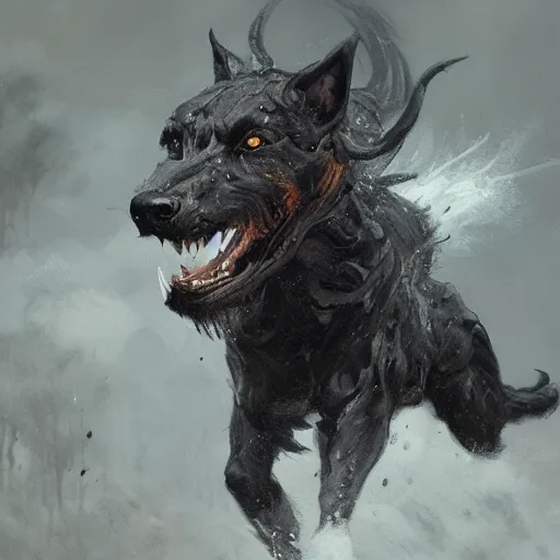 Image similar to hellhound on the hunt, oil painting, by Greg Rutkowski