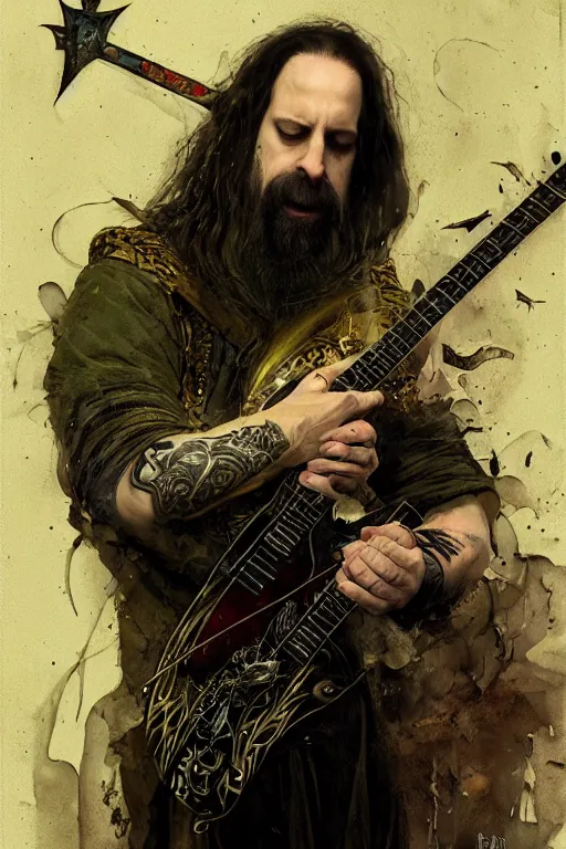 Image similar to john petrucci, sorcerer, lord of the rings, tattoo, decorated ornaments by carl spitzweg, ismail inceoglu, vdragan bibin, hans thoma, greg rutkowski, alexandros pyromallis, perfect face, fine details, realistic shaded