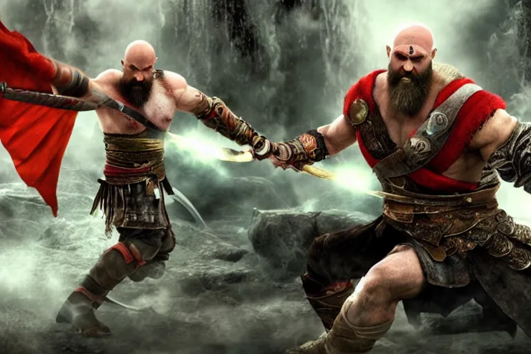 Image similar to Kratos fighting in Asgard