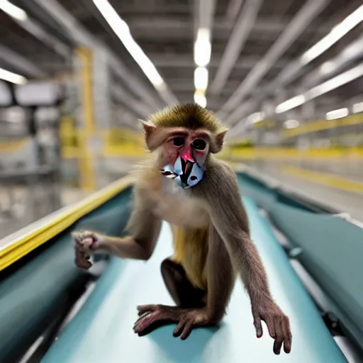 Image similar to monkey working in an Amazon factory