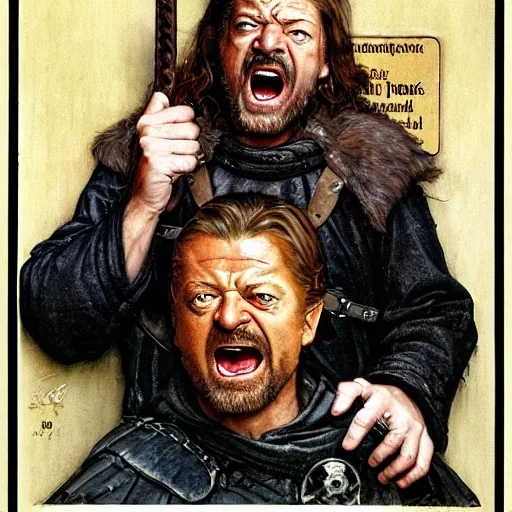 Image similar to ned stark screaming by norman rockwell