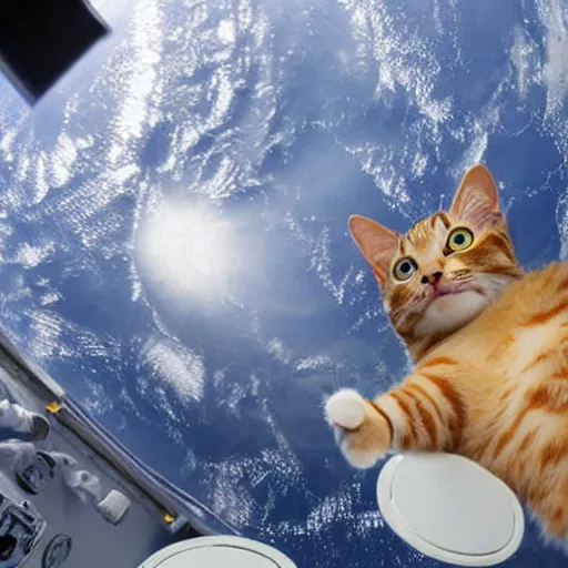 Image similar to Photo of a cat floating inside the ISS, realistic award-winning