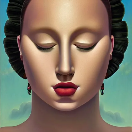 Prompt: art deco skin tone portrait, an ultrafine detailed painting by rafal olbinski, thomas cole, behance contest winner, pop surrealism, detailed painting, very detailed, minimalist, skeuomorphic, airbrush art