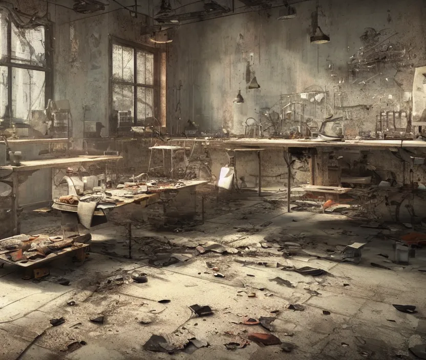 Image similar to Abandoned factory room, octane render, artstation trending, highly detailded