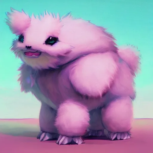 Image similar to a fluffy pokemon:: by guillermo del toro and Martine Johanna and Simon Stålenhag and Chie Yoshii frank Lloyd Wright:: dynamic, particulate, pastel colors, intricate, elegant, highly detailed, centered, artstation, smooth, sharp focus, octane render, 3d