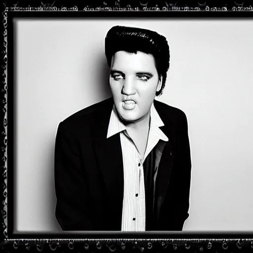 Image similar to photo of Elvis, photomat, black and white, photobooth