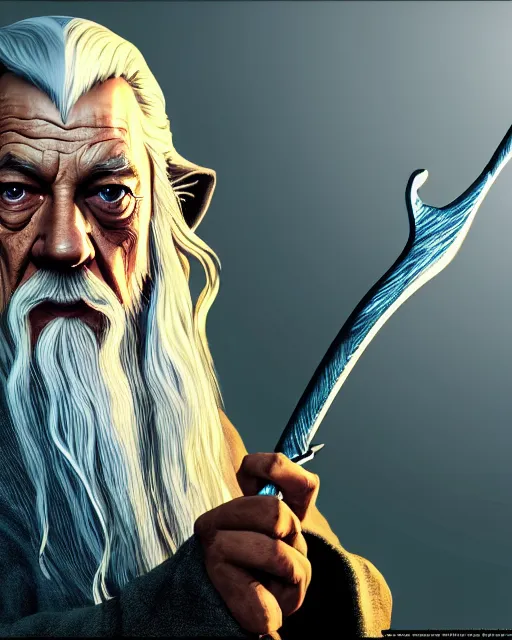 Prompt: Gandalf from Lord of the rings in GTA V, Cover art by Stephen Bliss, boxart, loading screen, 8K resolution