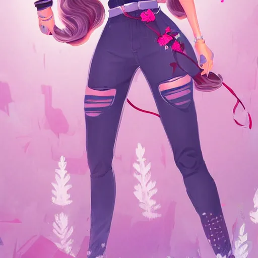 Image similar to female character inspired by 9 0's fashion and by madeline from celeste, art by rossdraws