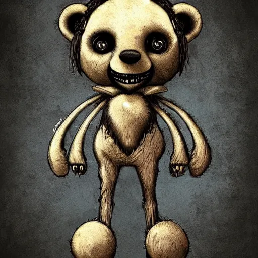 Prompt: grunge cartoon drawing of a cute teddy bear by - michael karcz , in the style of corpse bride, loony toons style, horror themed, detailed, elegant, intricate