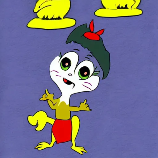 Image similar to scared baby chicken in the style of tom and jerry