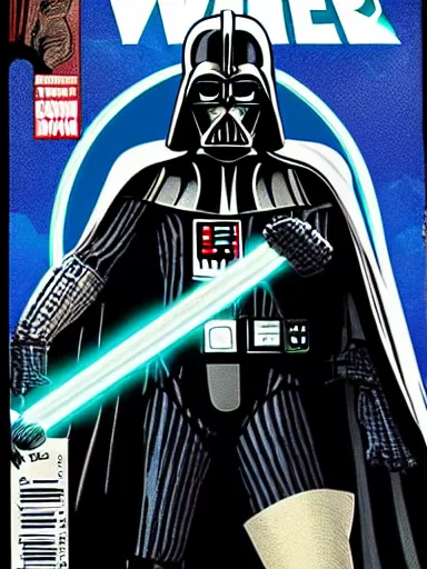 Image similar to comic book cover of darth vader fighting against the avangers