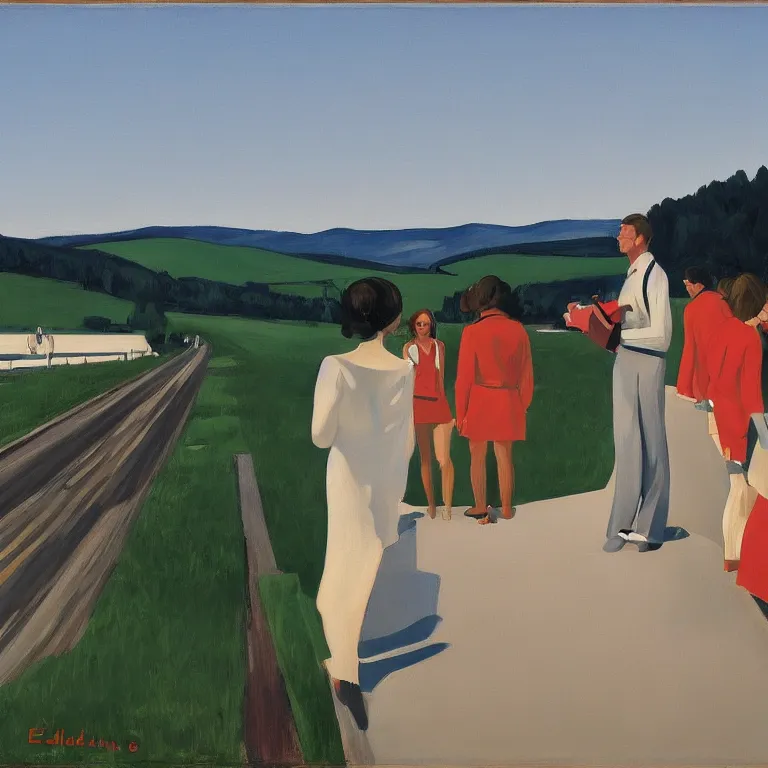 Image similar to dreaming future of südburgenland, painted by Alex Katz, painted by Edward Hopper, airbrush