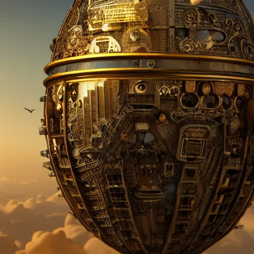 Image similar to enormous flying city in a faberge egg, sky, steampunk, fantasy art, masterpiece, unreal engine, intricate, intricate, intricate