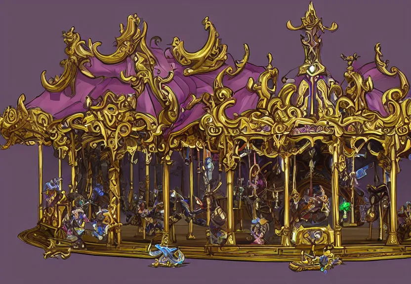 Prompt: a baroque gothic carousel, in the style of league of legends, overwatch