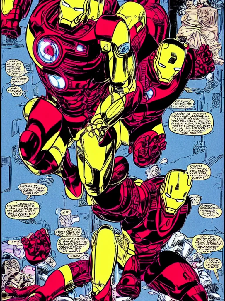 Prompt: iron man, art by dave gibbons