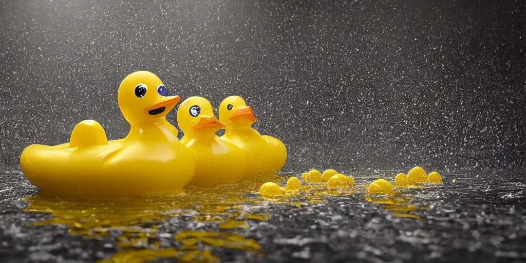 Image similar to An Epic yellow rubber duck bathtub battle, realistic 4k octane beautifully detailed render, 4k post-processing, highly detailed, intricate complexity, epic composition, magical atmosphere, cinematic lighting, masterpiece, ultra hd