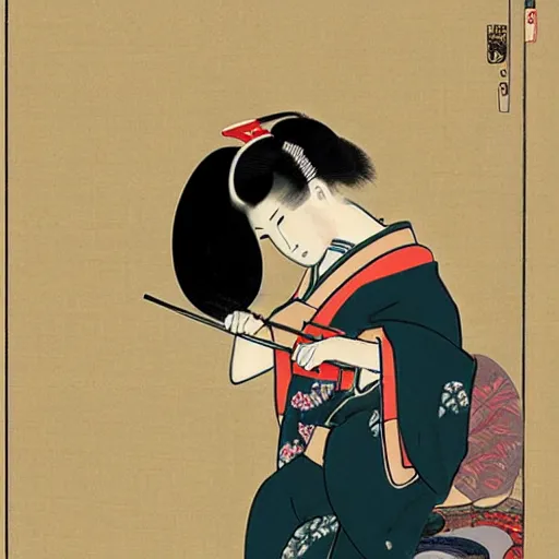 Image similar to geisha smoking ukiyo e style